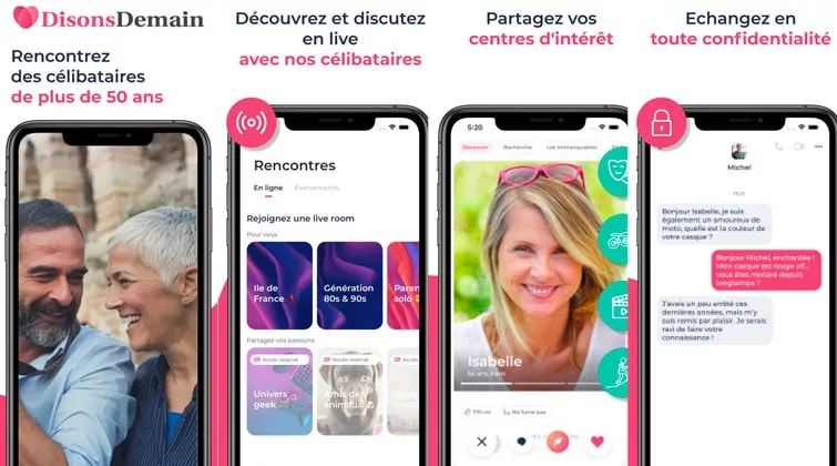 Application de rencontre pour seniors affichée sur smartphones.