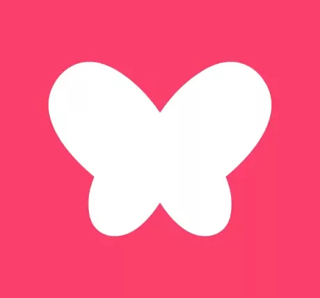 Logo papillon blanc, fond rose.