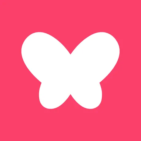 Logo papillon blanc, fond rose.