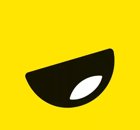 Logo sourire noir sur fond jaune.