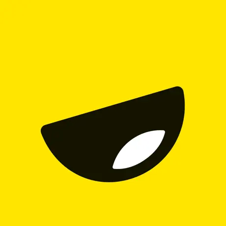 Logo sourire noir sur fond jaune.